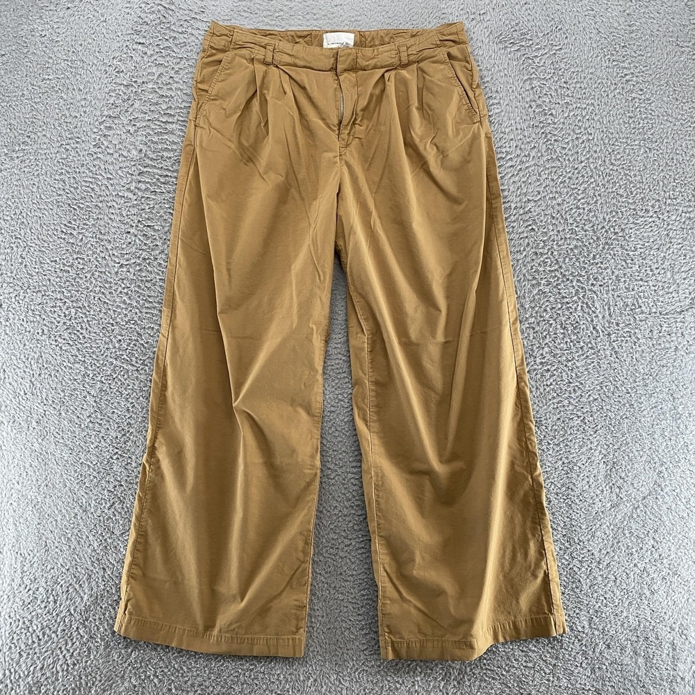 Anthropologie Trouser Pants Womens 12 Brown Wide Leg Pleated High Rise Stretch